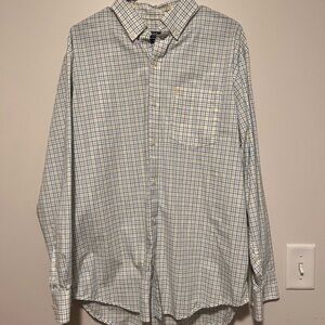 Izod Men's Blue and Cream/yellow Plaid Button Down